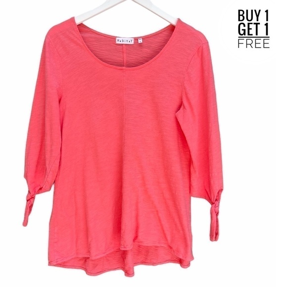HABITAT Ladies Peachy Coral Tie Sleeve Tee Small - Picture 1 of 16
